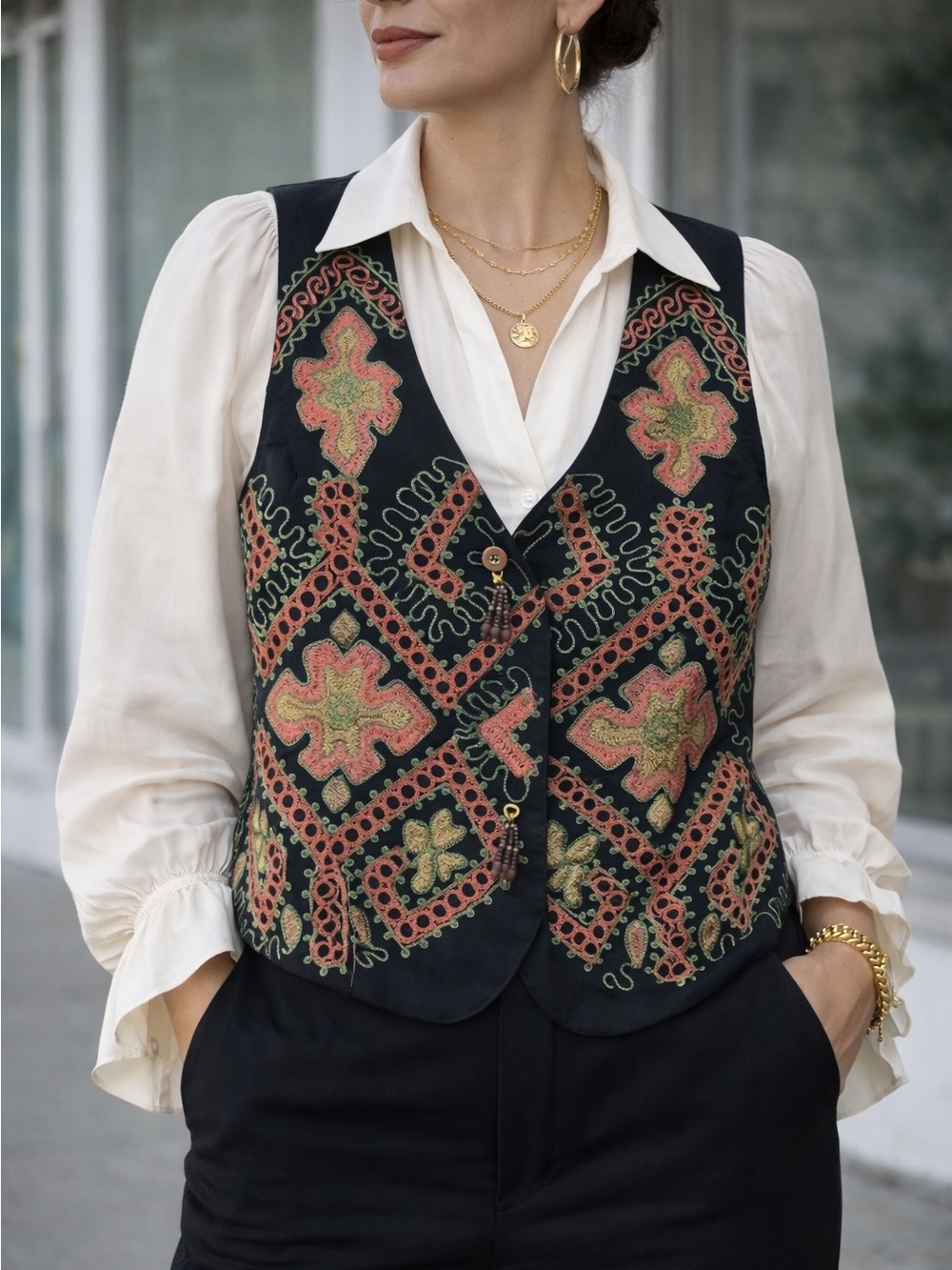 Victoria Jones Petites Embellished Vest Size Petite Medium - Picture 2 of 6